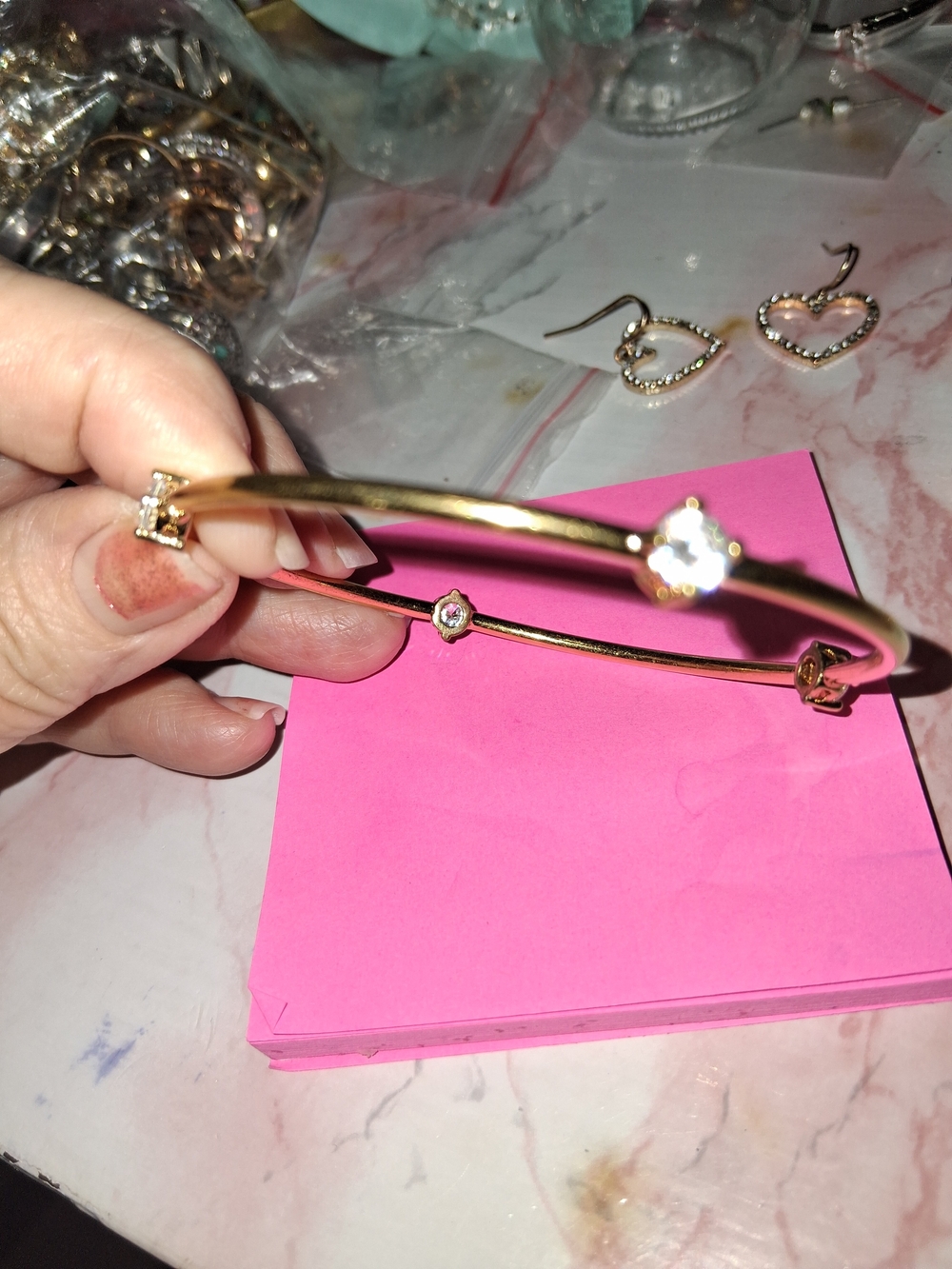 Source Unknown Gold Crystal Accent Thin Bangle Bracelet